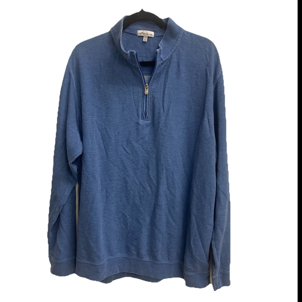 Peter Millar Men's 1/4 Zip Blue Cotton Pullover Sweater Size XXL 2XL Long Sleeve
